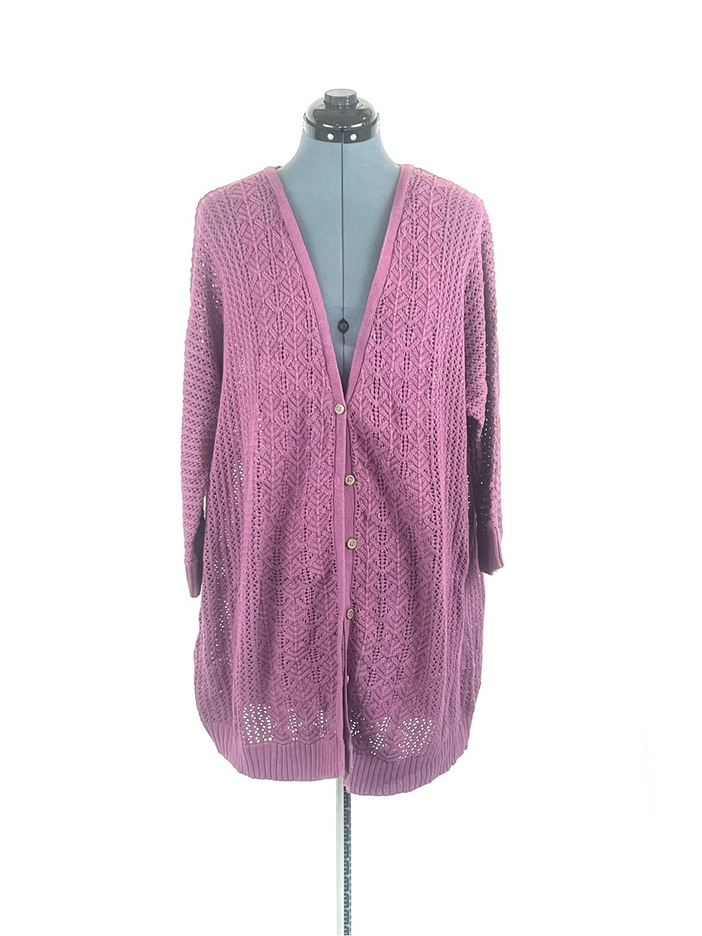 Torrid size 3 purple pointelle knit open front longline cardigan sweater 942